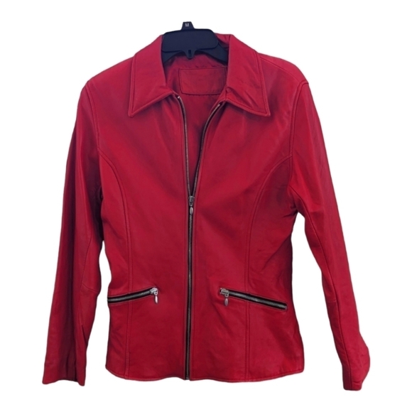 Jacqueline Ferrar Leather Full Zipper Front Red Coat Size Small GUC - Picture 1 of 6
